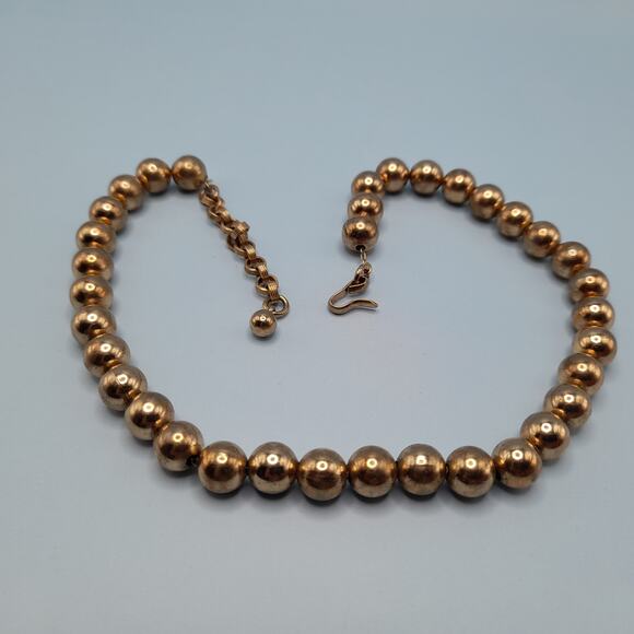 Vintage Gold Tone Metal Beaded Choker Necklace, Strung on Chain, 16 Inches - Picture 5 of 11
